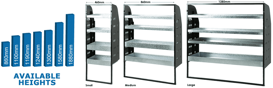 van shelving sizes